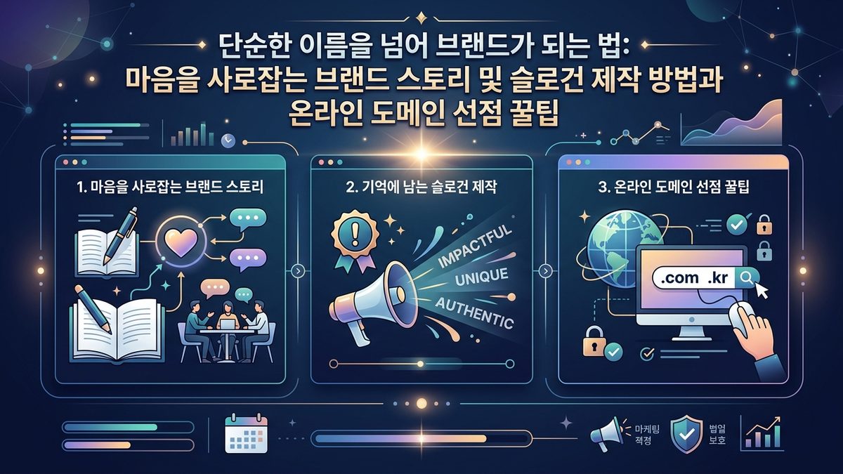 단순한 이름을 넘어 브랜드가 되는 법: 마음을 사로잡는 브랜드 스토리 및 슬로건 제작 방법과 온라인 도메인 선점 꿀팁