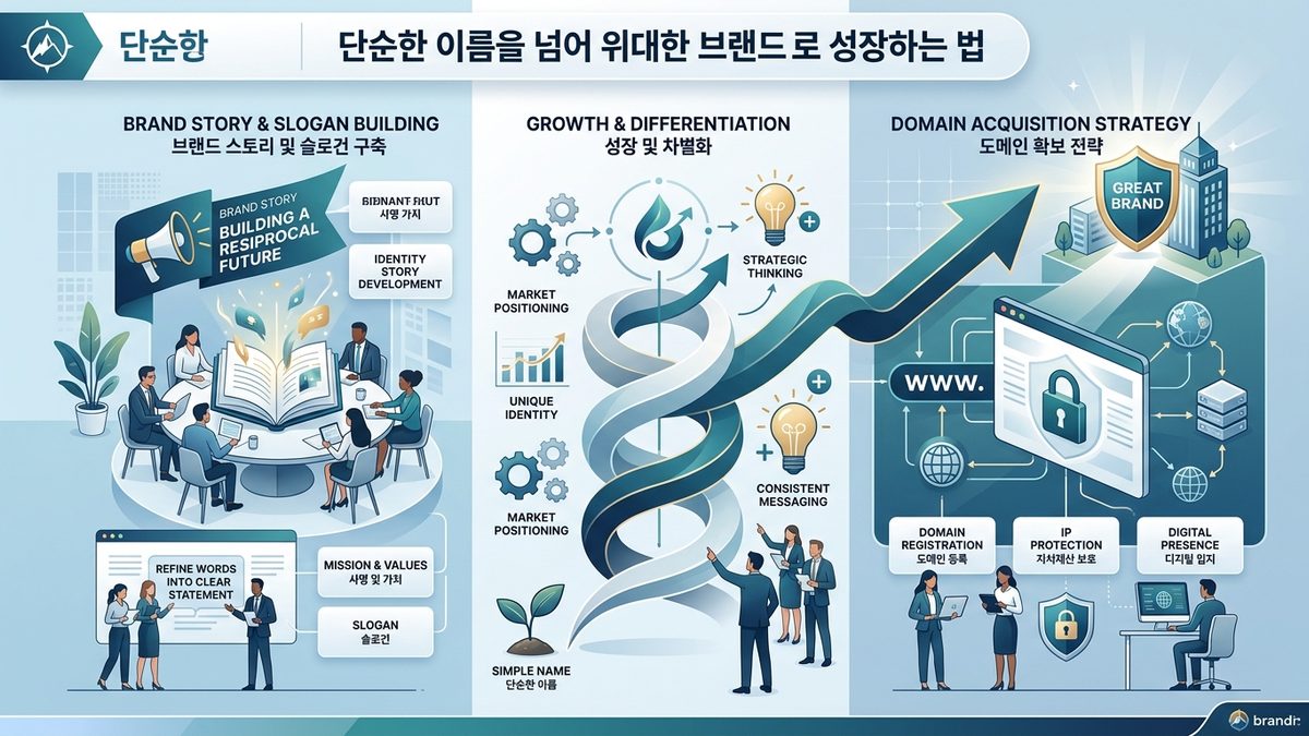 단순한 이름을 넘어 위대한 브랜드로 성장하는 법: 브랜드 스토리 및 슬로건 구축과 도메인 확보 전략 가이드